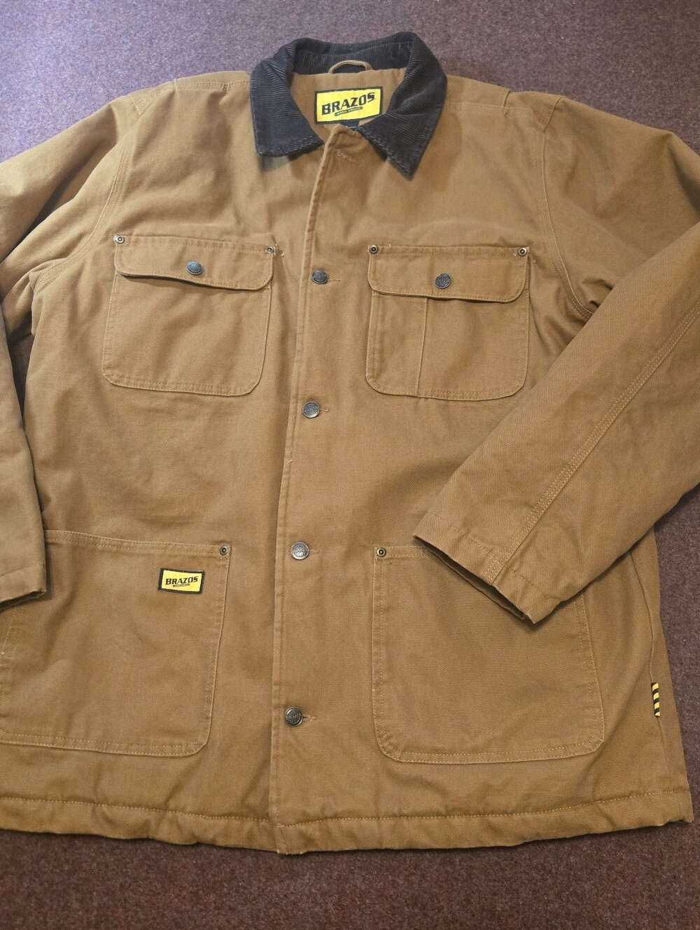 Brazos Work Force Chore Jacket Deadstock Tan  & Brown Corduroy Collar Large